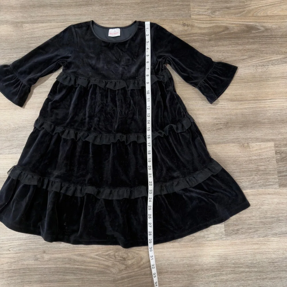 Hanna‎ Andersson Black Velvet Tiered Ruffle Dress Girls Size 130 Long Sleeve
